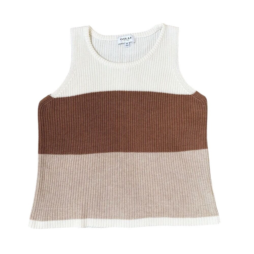 Gilli Women's Cream & Brown Crochet Tank Top Size Medium.